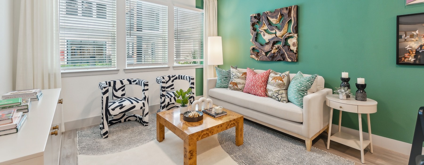 a living room with a couch and a coffee table