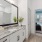 a bathroom with a large mirror